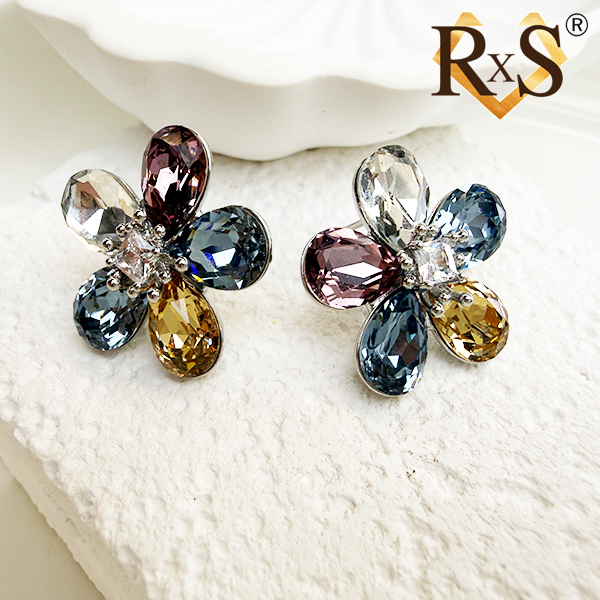 铜合金仿水晶耳饰 0237时尚百搭个性彩色花瓣耳钉