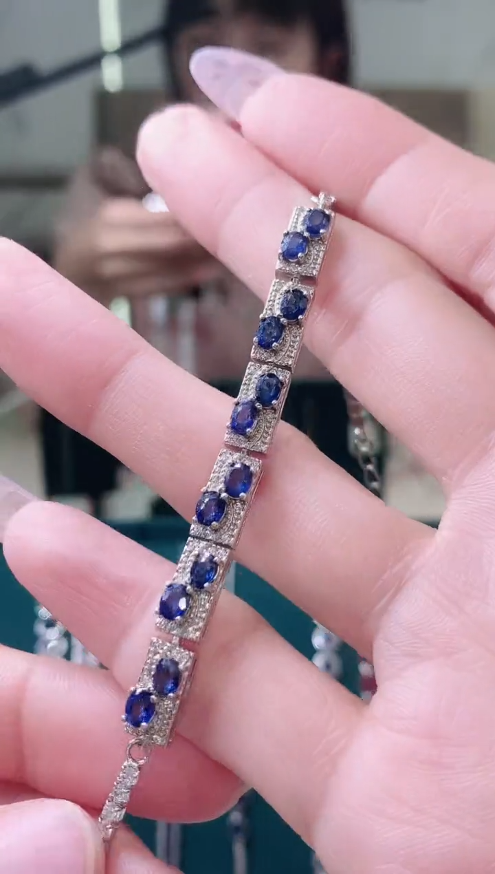 【闪购商品】蓝宝石手链银S925镶嵌46-40