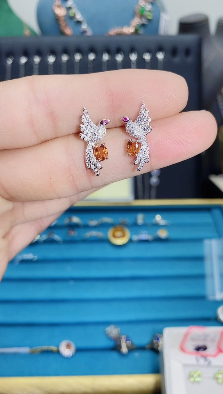 【闪购商品】石榴石（芬达石）耳饰银S925镶嵌1121