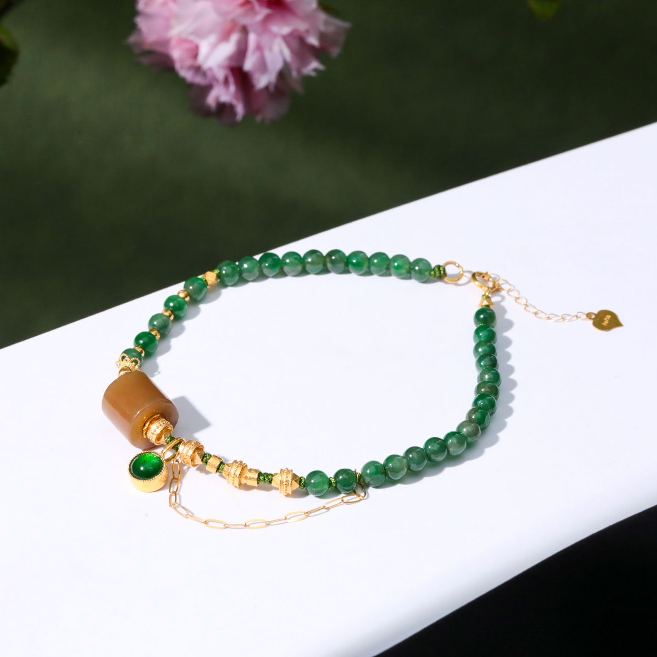 【意婵】《朔风》18k金天然缅A翡翠单圈手链和田玉且末糖-916091