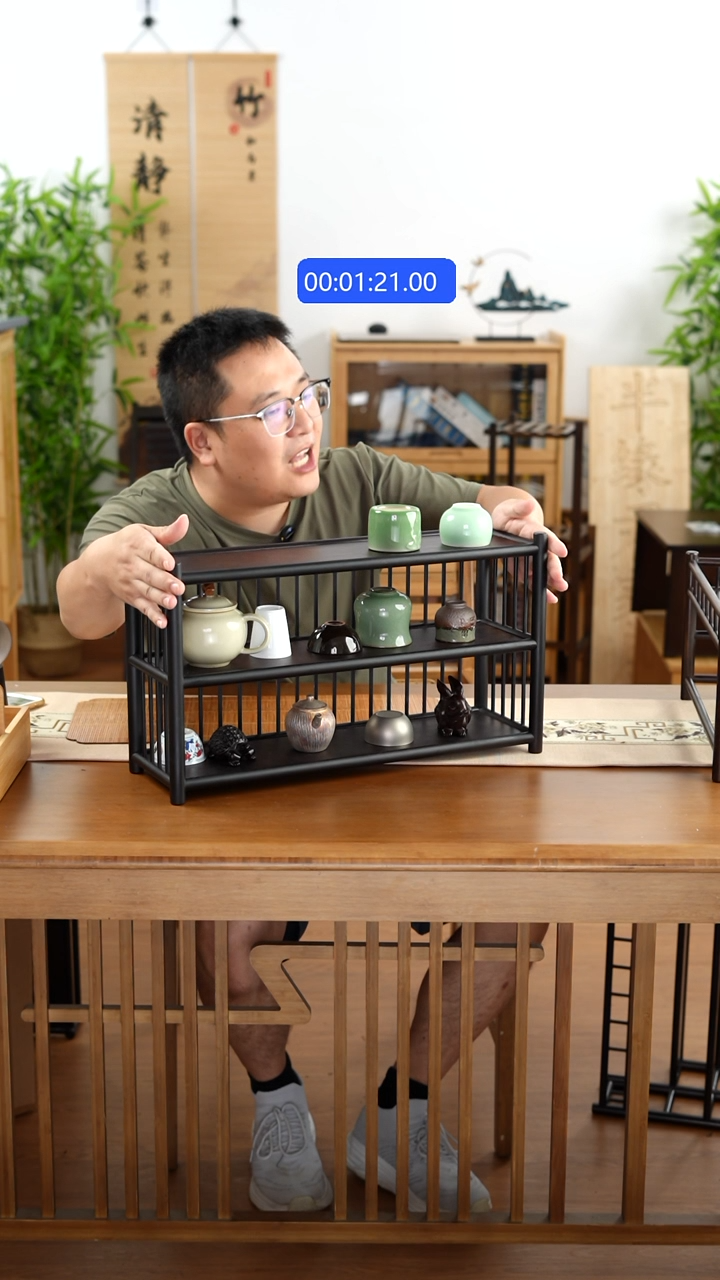 竹纯楠竹三层围栏50茶杯架