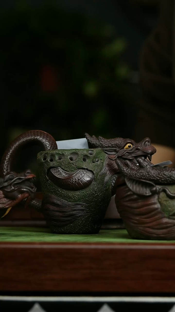 茶杯紫砂汽***工b16石红龙壶龙公道龙手抓