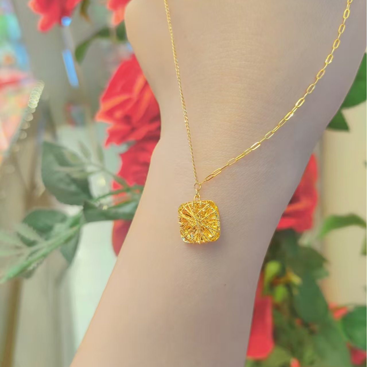 足金999小方糖和爱心方糖套链