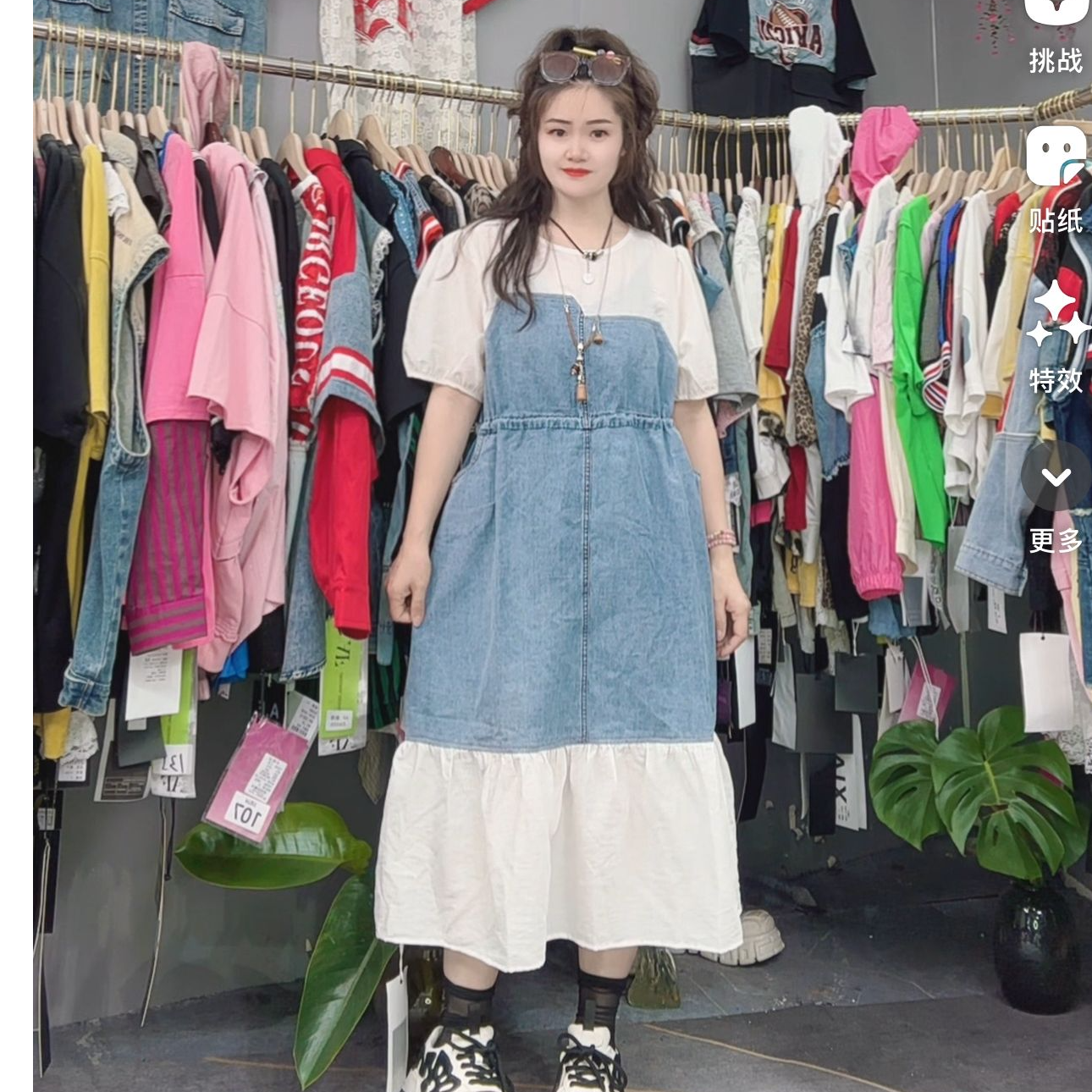 LY家80680#Y.S 牛仔拼接收腰宽松百搭连衣裙