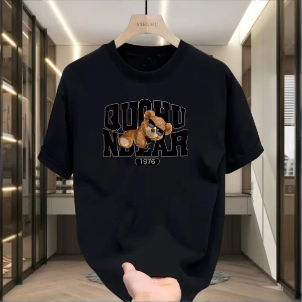 墨镜熊  夏季 低价福利 简约百搭 无痕压胶 男女同款 圆领短袖T恤