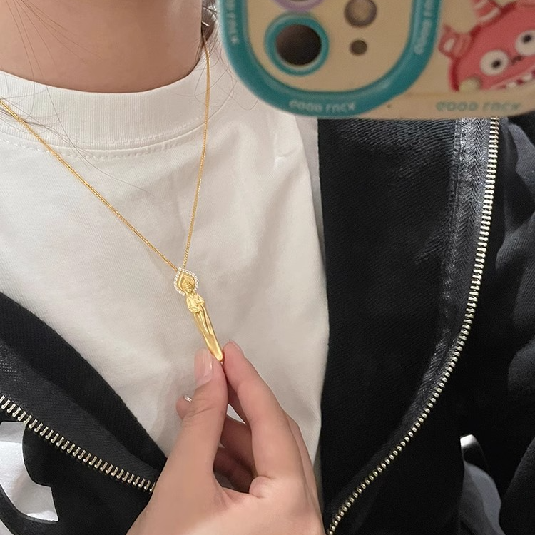 铜合金项链 素衣吊坠女新中式项链高级感金身古法秋冬锁骨链国风