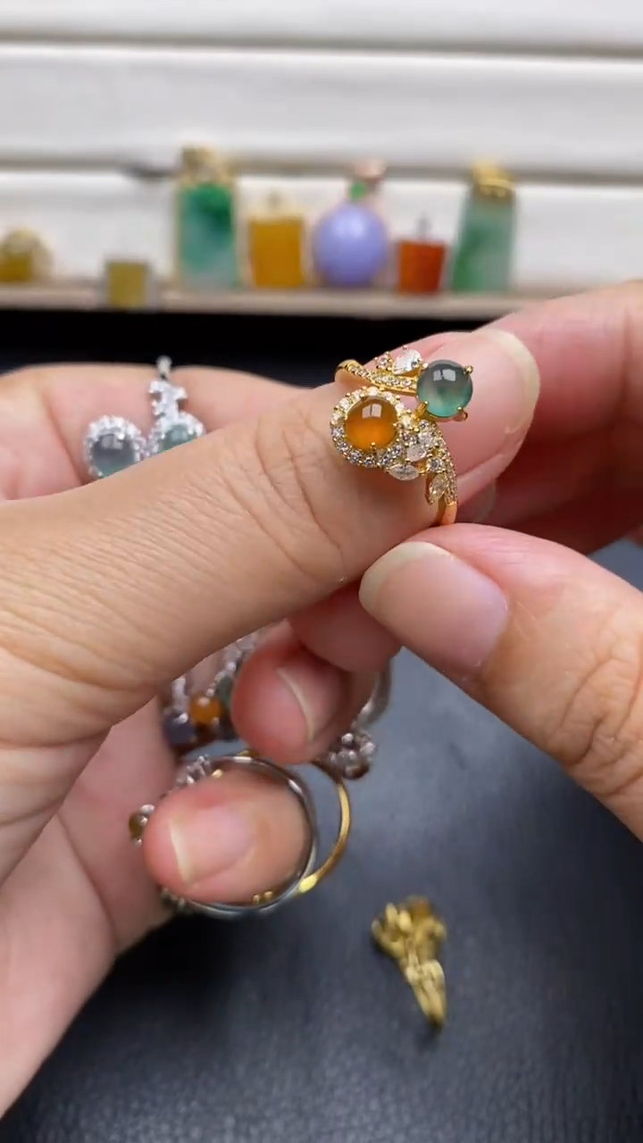 银S925镶嵌戒指翡翠1