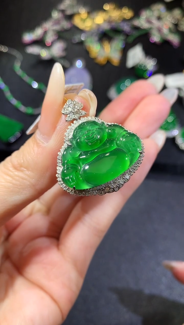 【闪购商品】翡翠吊坠(不含链)18K金镶嵌33-佛公