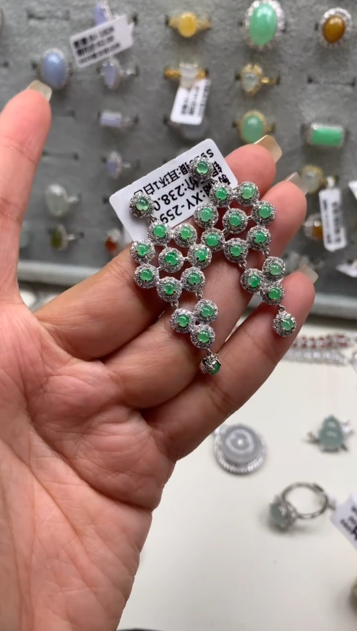 银S925镶嵌戒指翡翠耳饰