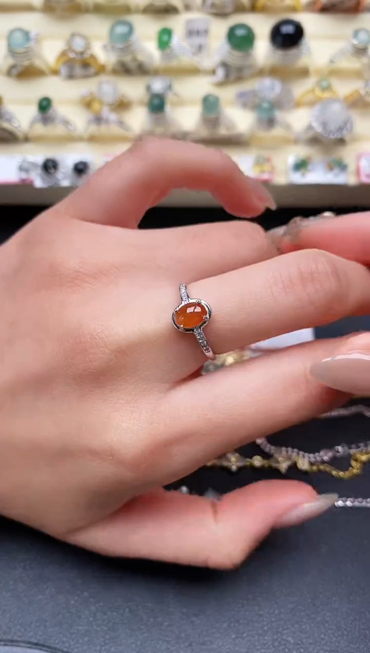 【闪购商品】翡翠戒指银S925镶嵌缅甸翡翠1  6+3