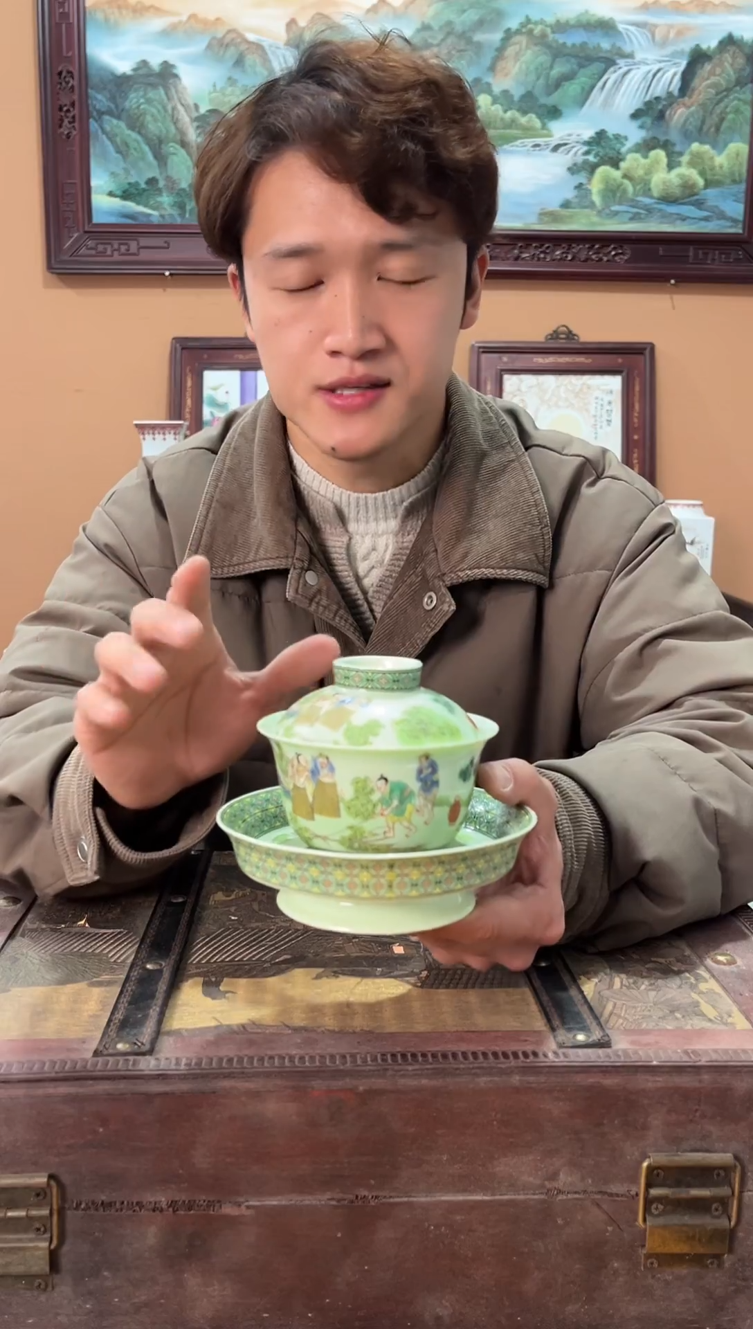 盖碗瓷珐琅彩渔樵耕读三才盖碗