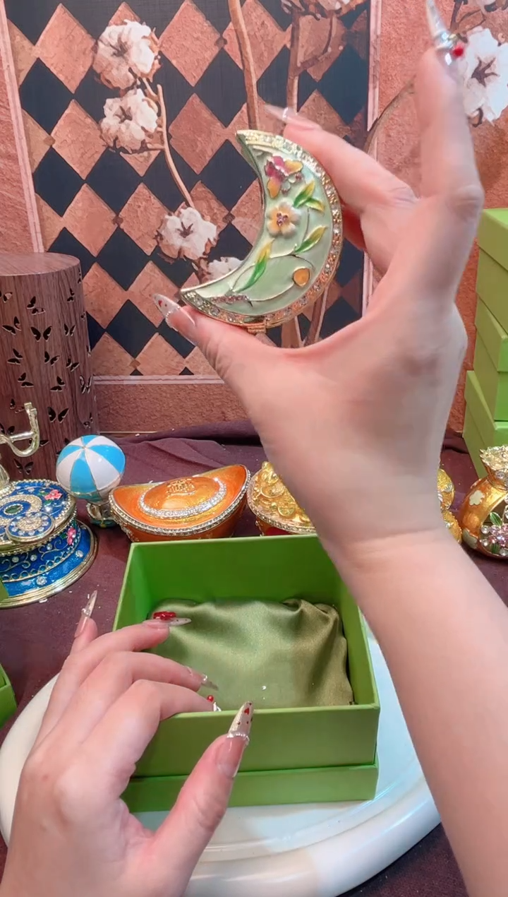 锌合金珐琅首饰盒默认微瑕拆盒不退～绿色月亮