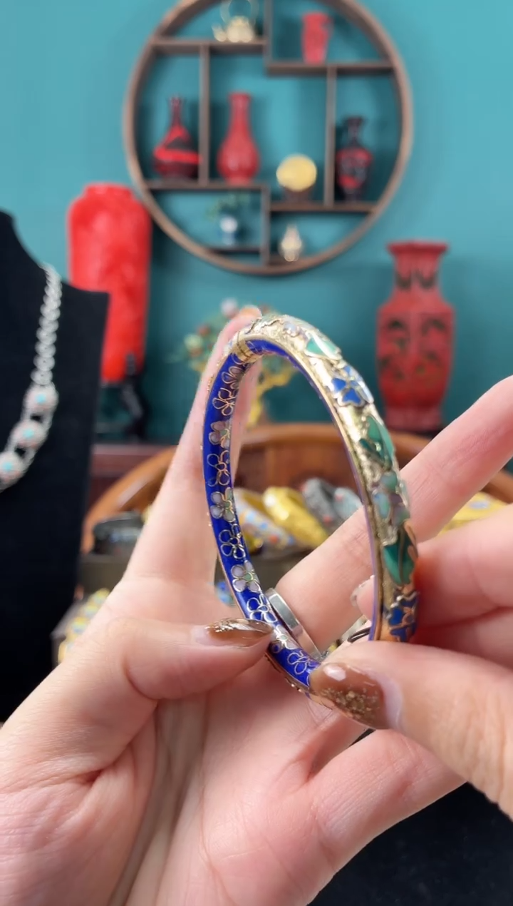 彦*景泰蓝金地开口镯子57-62宝蓝