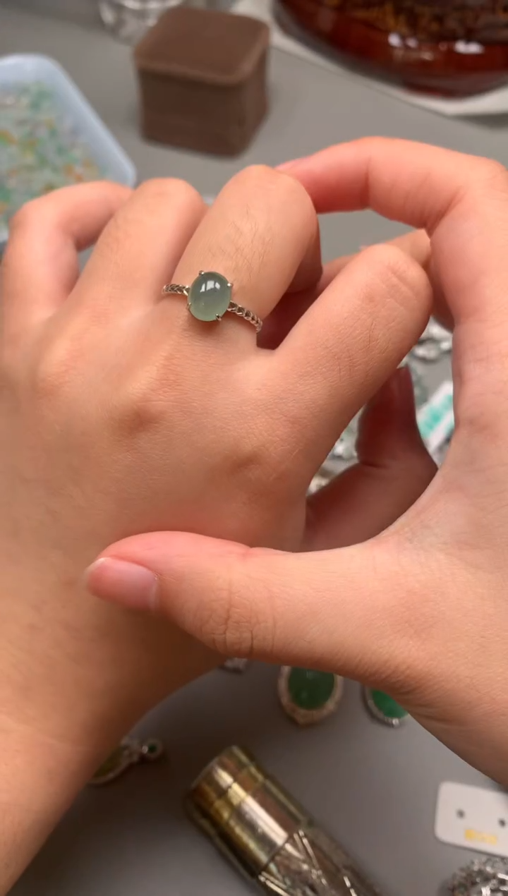 银S925镶嵌戒指翡翠7