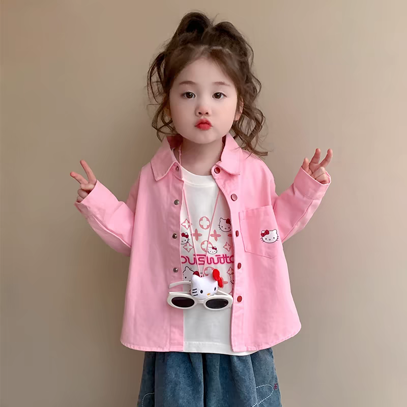 女童外套衬衫春秋款新款儿童洋气衬衣小女孩宝宝猫咪春季春装上衣