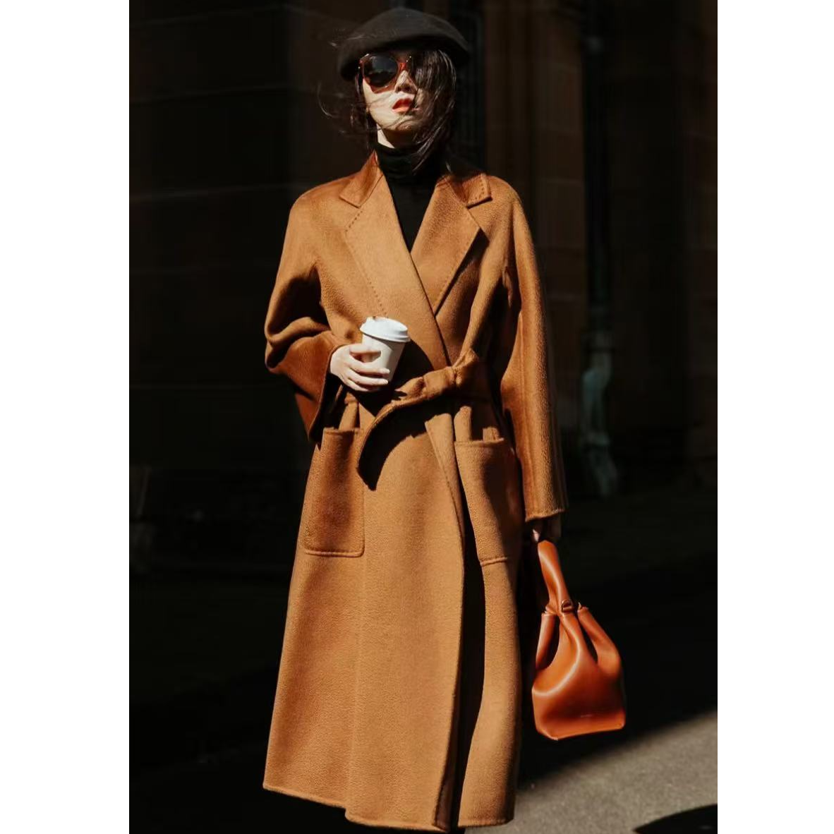 99新 MaxMara 爆款驼色水波纹羊绒大衣/38码/99新/26195