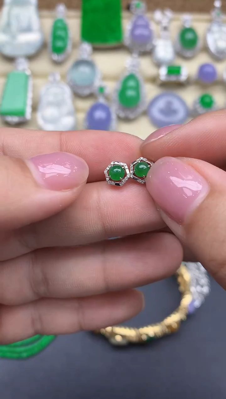 【闪购商品】翡翠耳饰18K金镶嵌229-中国好珍宝