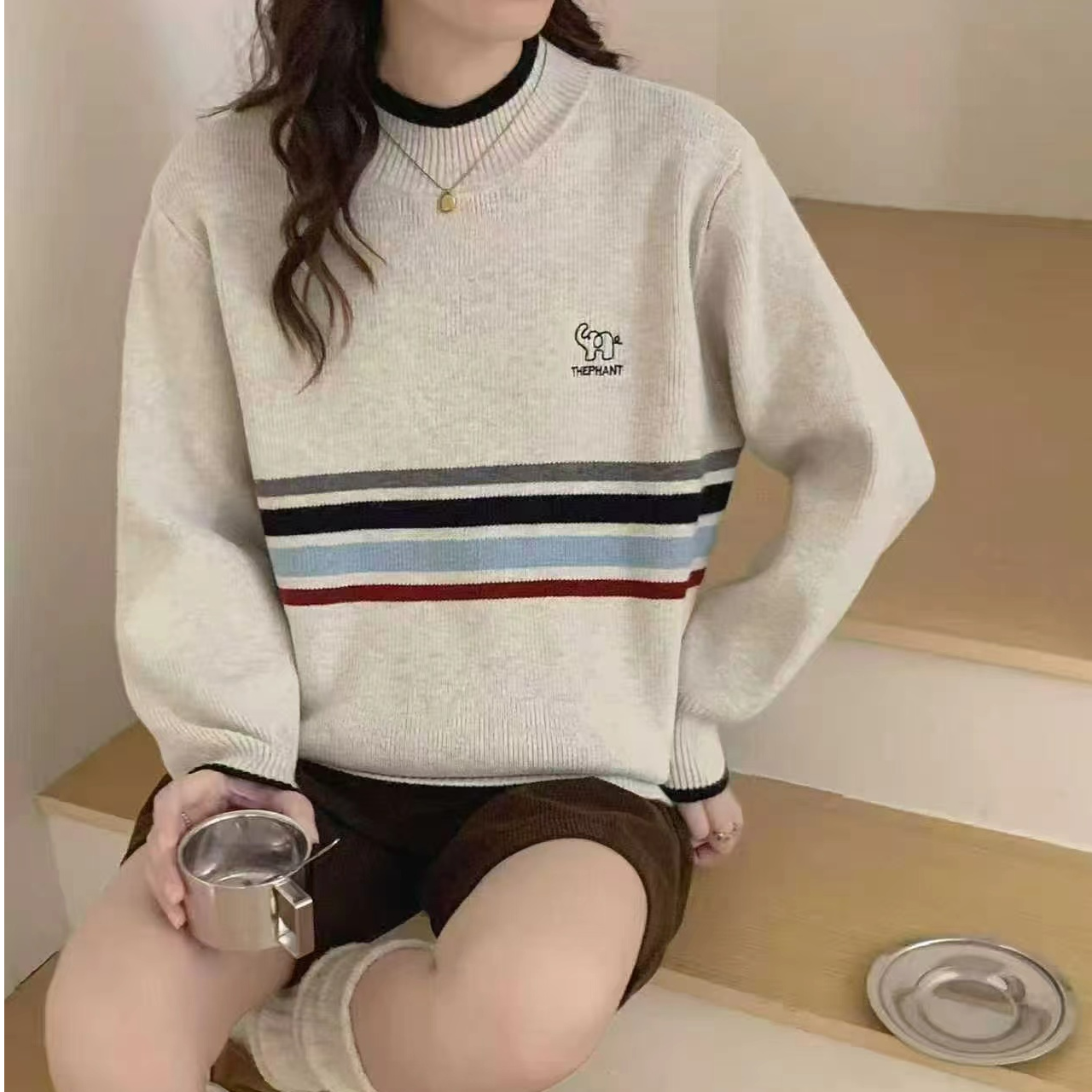 新款半高领横条毛衣224