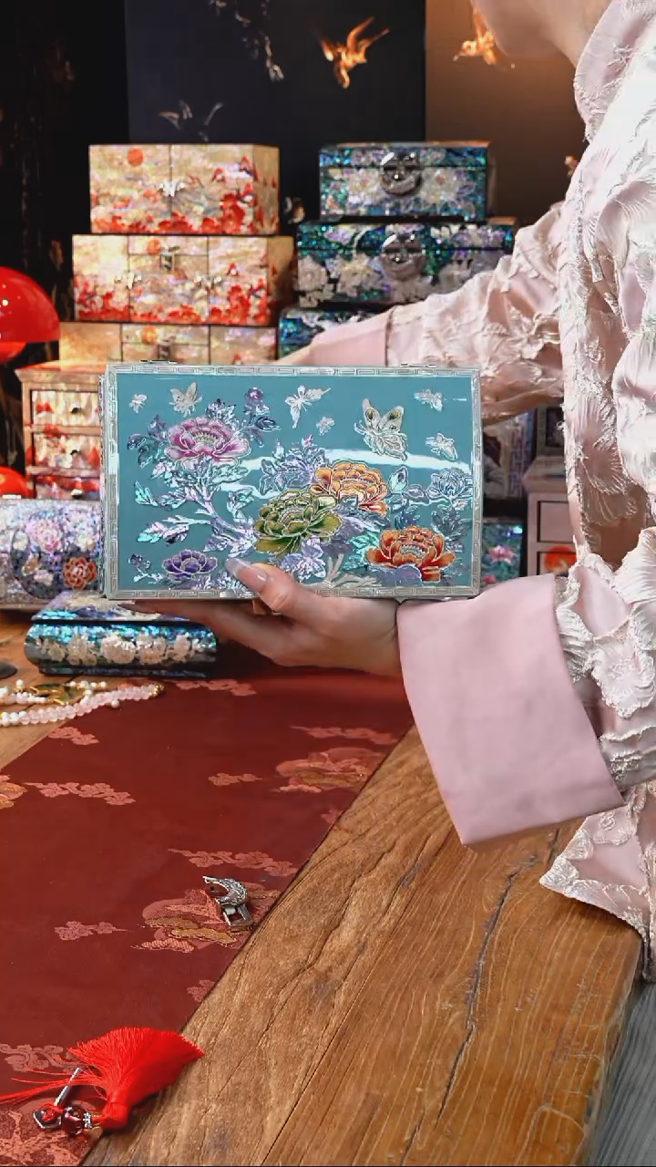 【闪购商品】瓷片螺钿工艺香椿木首饰盒