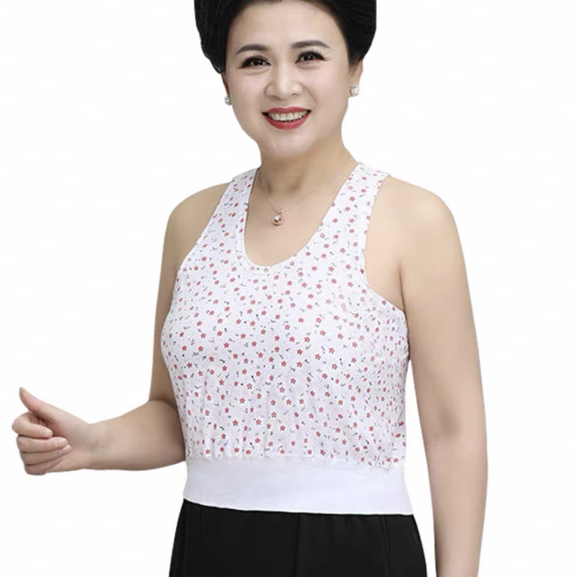 （2件装）短款 中老年女士跨栏背心纯棉汗衫妈妈婆婆装宽松舒适内衣