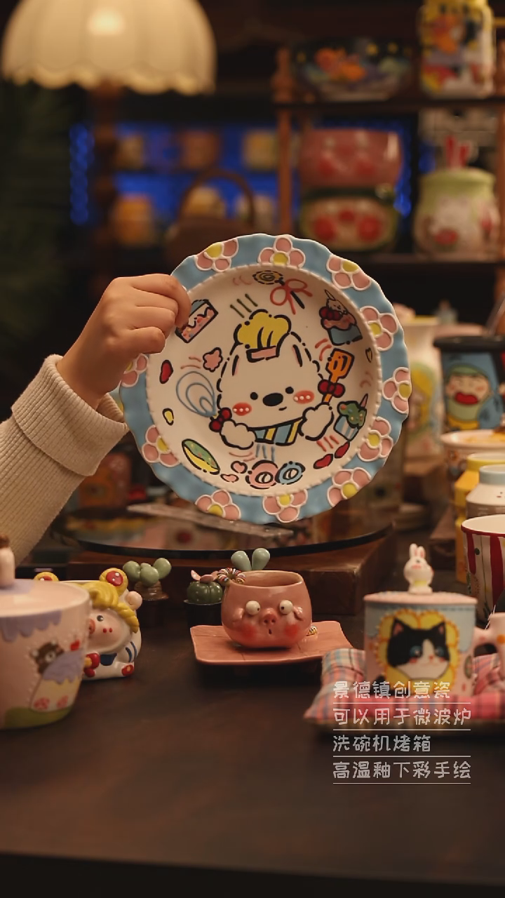 陶瓷景德镇可爱陶瓷釉下彩绘设计师款