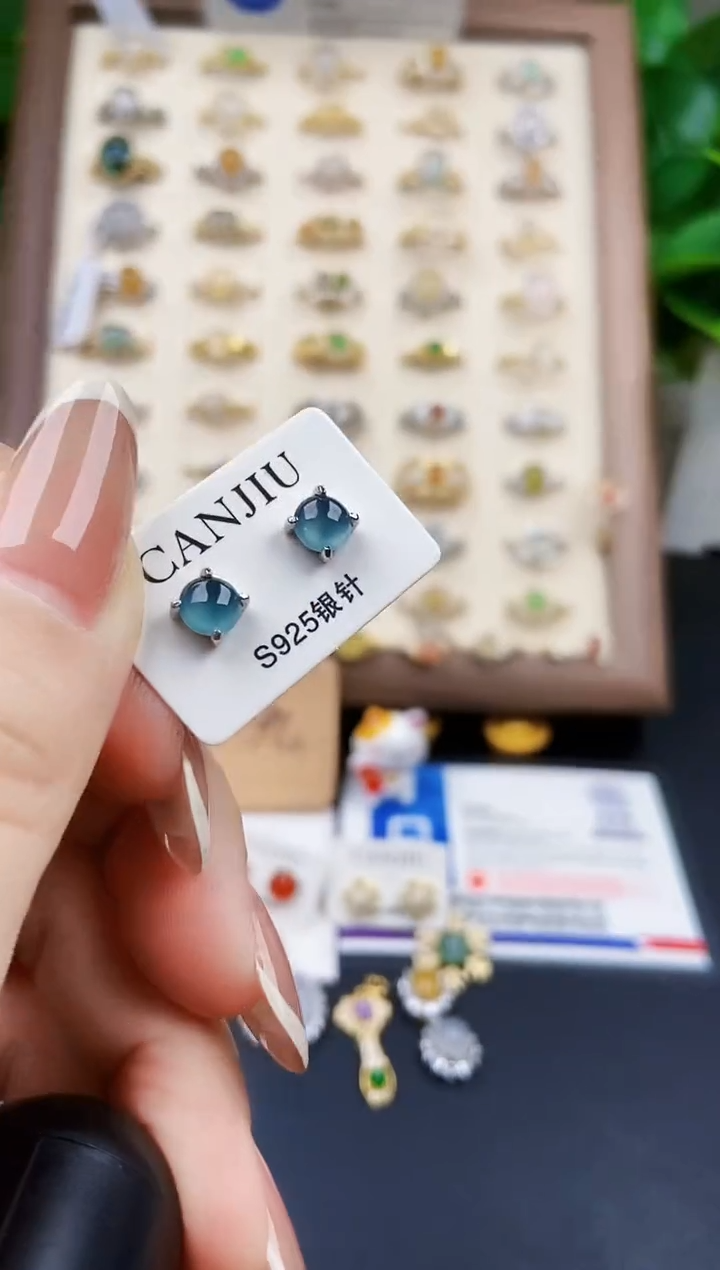 银S925镶嵌翡翠耳饰12