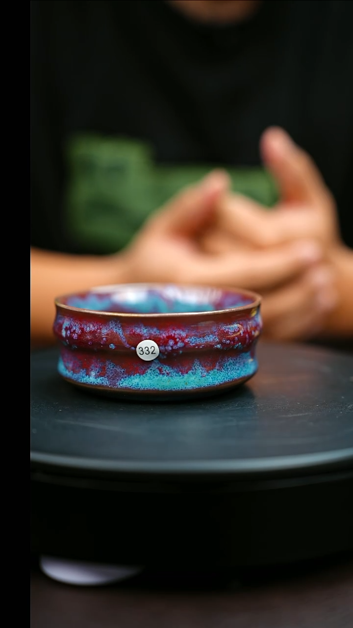 332#原矿钧瓷炉钧釉双竹节杯