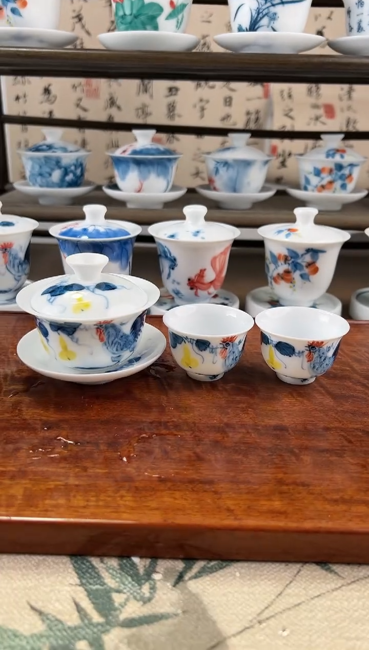 微瑕公鸡80ml三才盖碗+美人杯2个