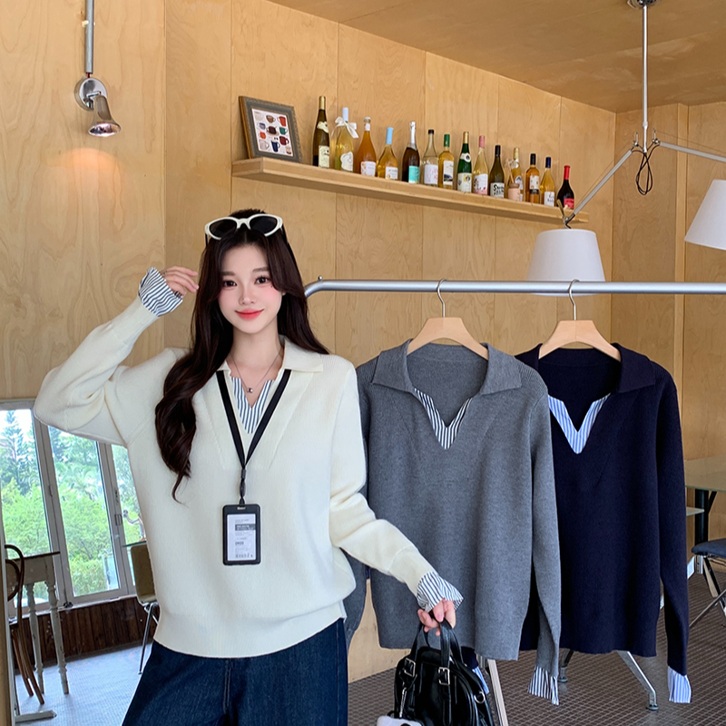 2025秋装新款大码条纹拼接软糯针织毛衣miu系上衣72060