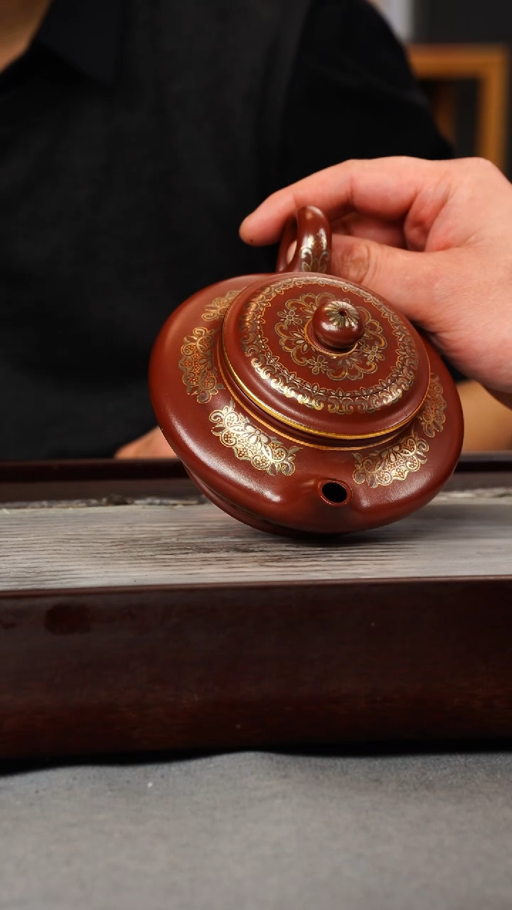 【闪购商品】紫砂茶壶龙血砂 高虚扁 珐琅彩