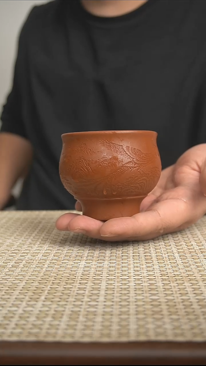 茶杯紫砂宜兴紫砂茶杯朱泥凤凰主人杯