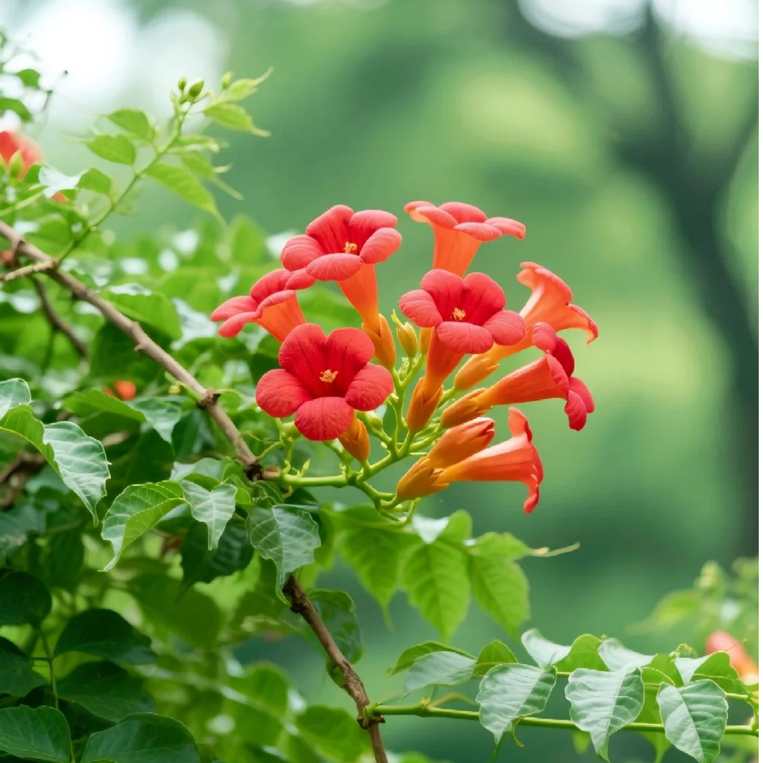 中华凌霄花橙红色大花爬藤适合庭院阳台
