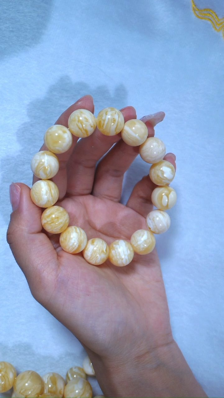 【闪购商品】蜜蜡手链未镶嵌典藏级14.4mm瓷白浓蜡虎皮千层