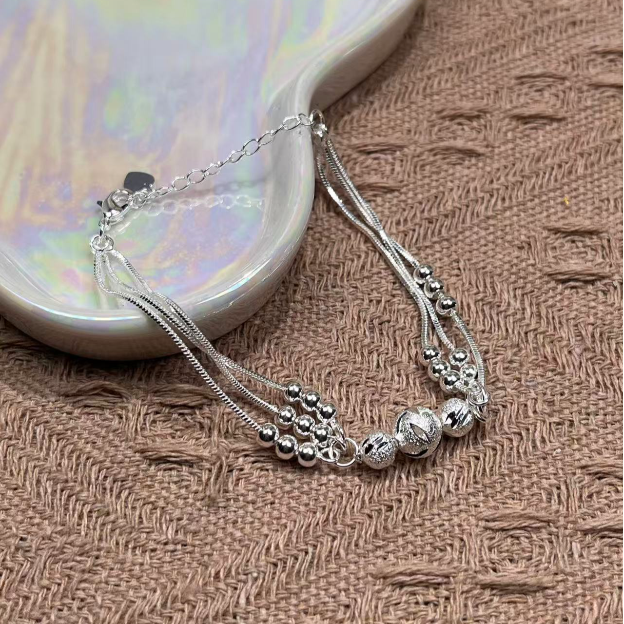 足银手链 三层珠脚链（贝贝严选）