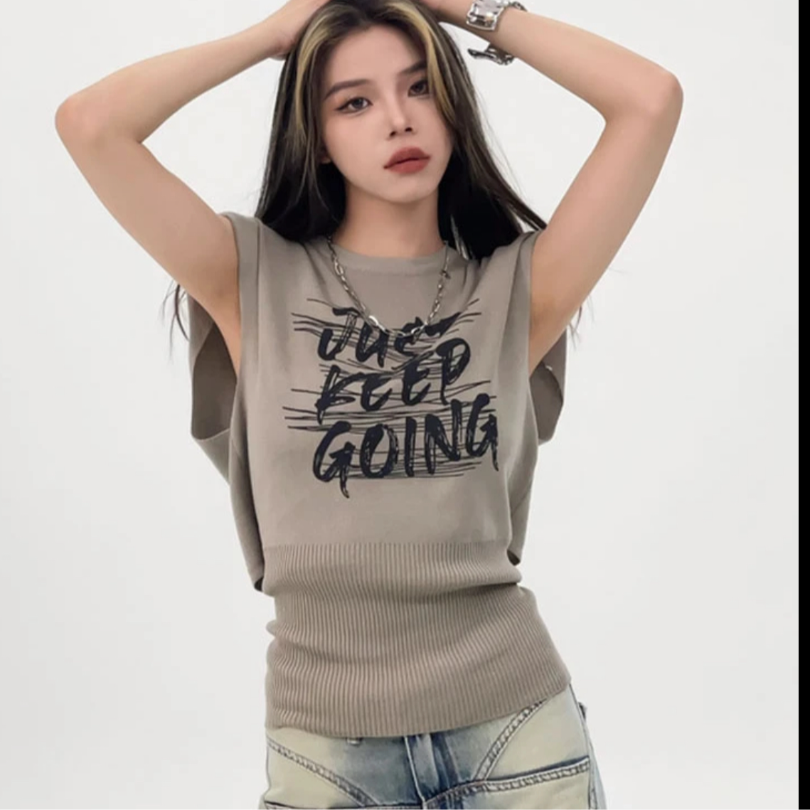 复古宽松印花无袖外穿休闲女装ins显瘦运动修身曲珠冰丝背心夏季