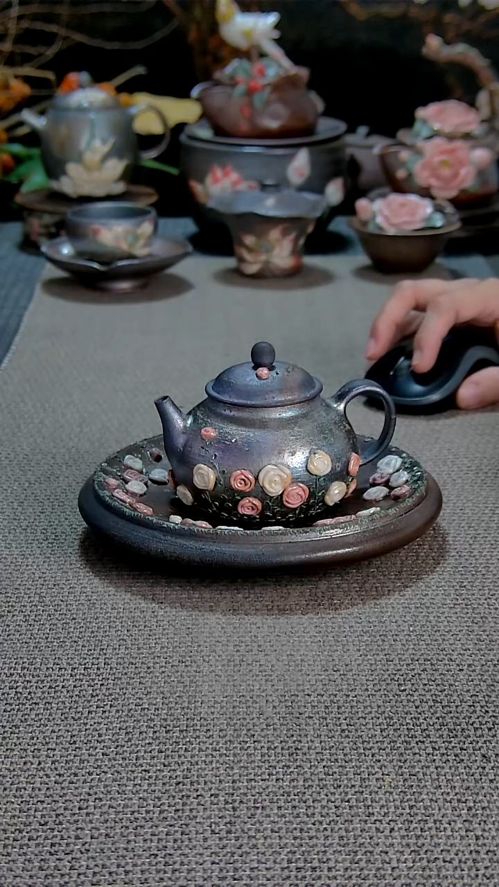 颜老师玫瑰花园柴烧壶套装