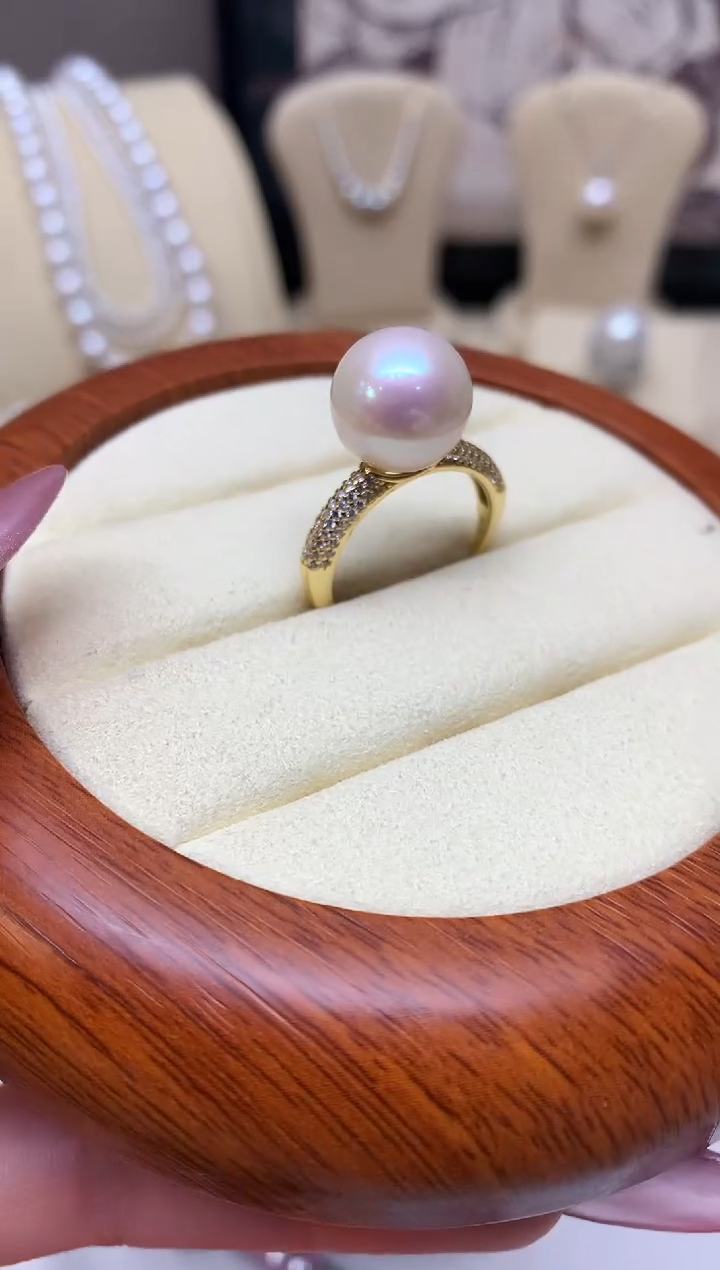 银S925镶嵌戒指淡水珍珠12-13mm