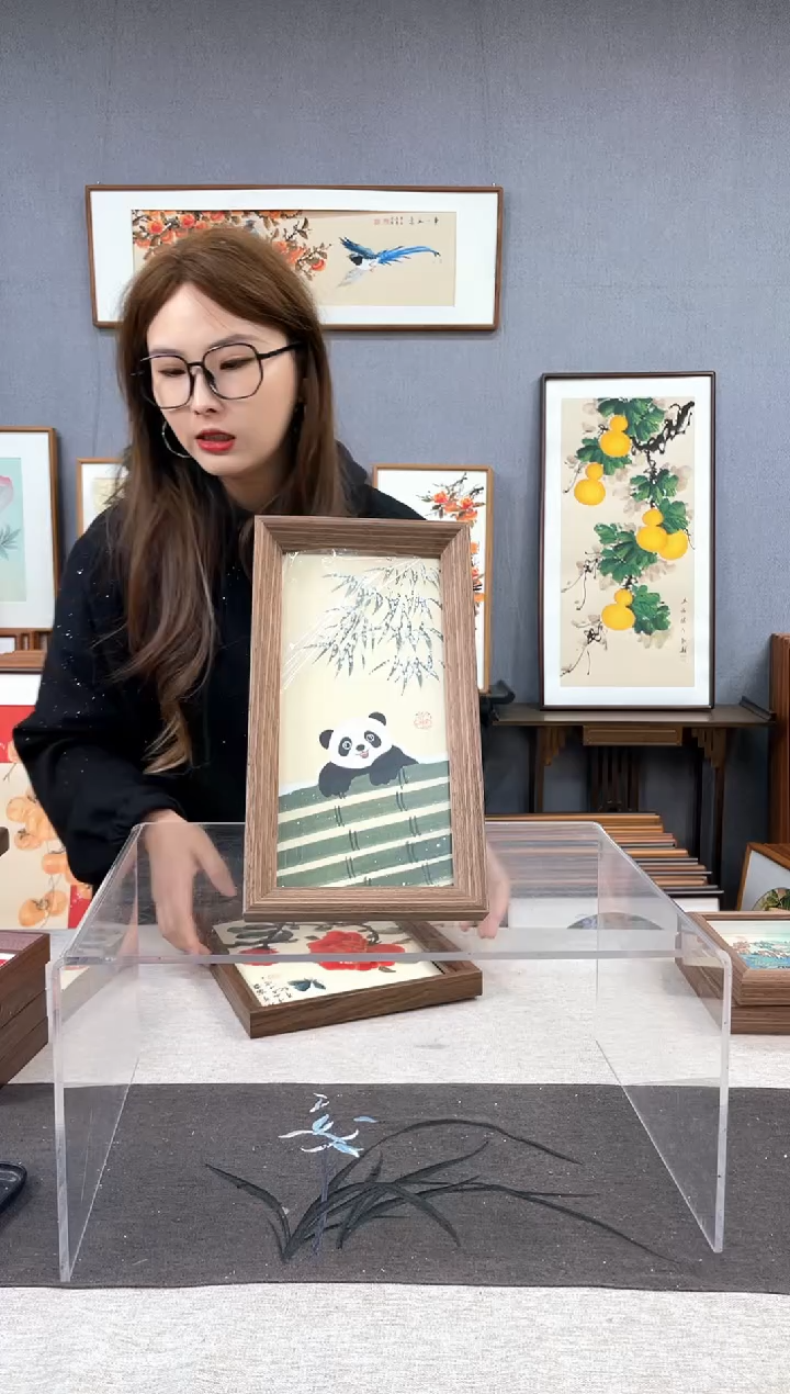 【闪购商品】国画手写手绘带框作品-16*29-熊猫