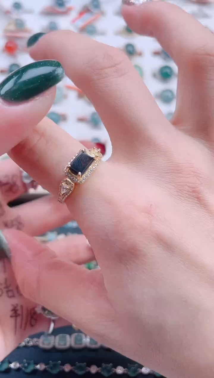 银S925镶嵌戒指翡翠天然翡翠