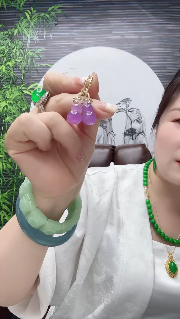 高货冰种妖紫葫芦耳钩