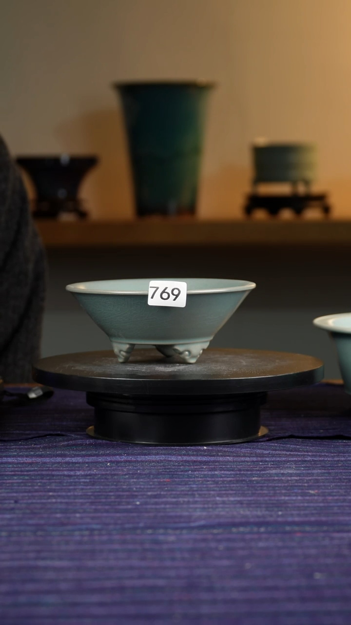 黔***兰769汝釉祥云斗笠花盆6.5/4/16/13.5