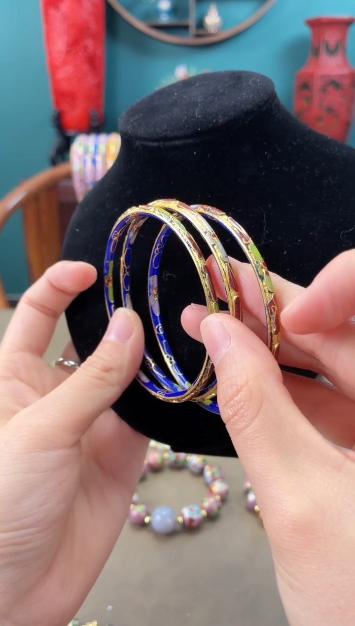 景泰蓝半金地手镯 60-65可戴 三支装