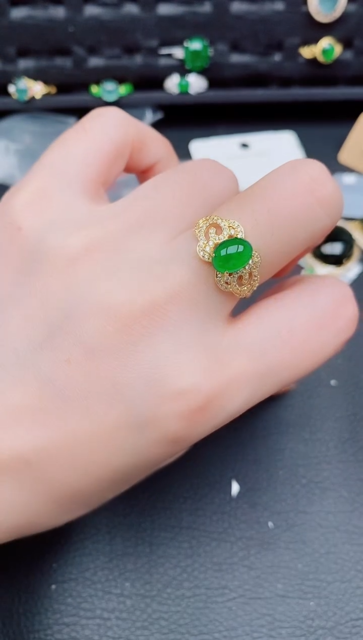 【闪购商品】翡翠戒指银S925镶嵌天然a货翡翠875