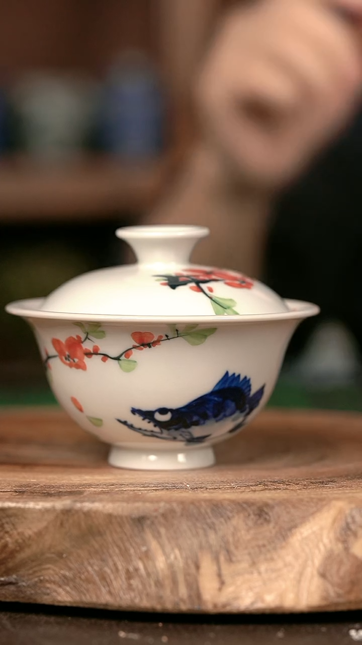 手绘手绘手绘高温现代瓷  气  桃花鳜鱼肥小元宝100cc