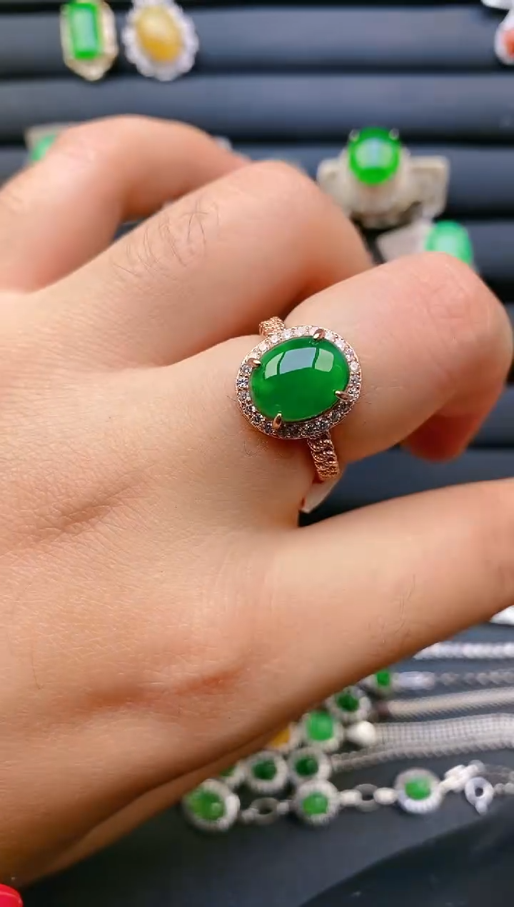 【闪购商品】翡翠戒指银S925镶嵌天然A货翡翠1