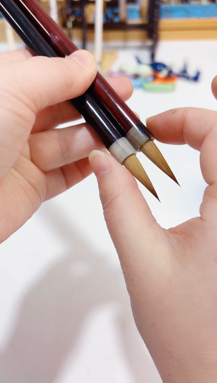 长宁（黑檀+科檀）牛角杆 中楷黄狼毛笔共2支 出锋2.8 口径0.75