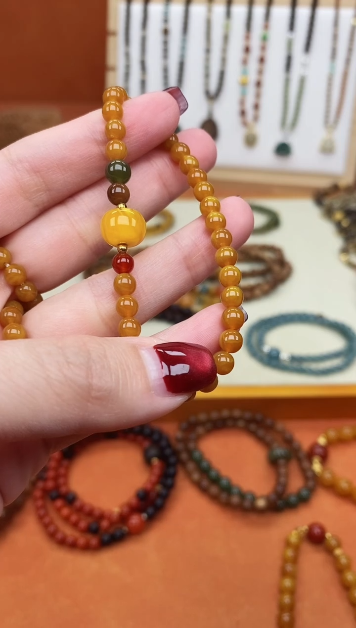 手链蜜蜡未镶嵌单圈蜜蜡05和田玛瑙手串