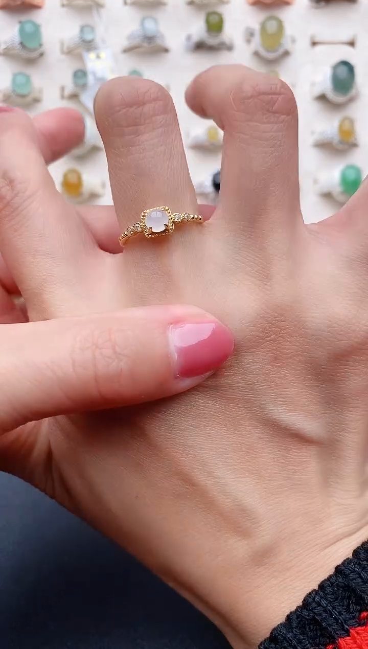 【闪购商品】翡翠戒指银S925镶嵌缅甸天然翡翠222   6-1