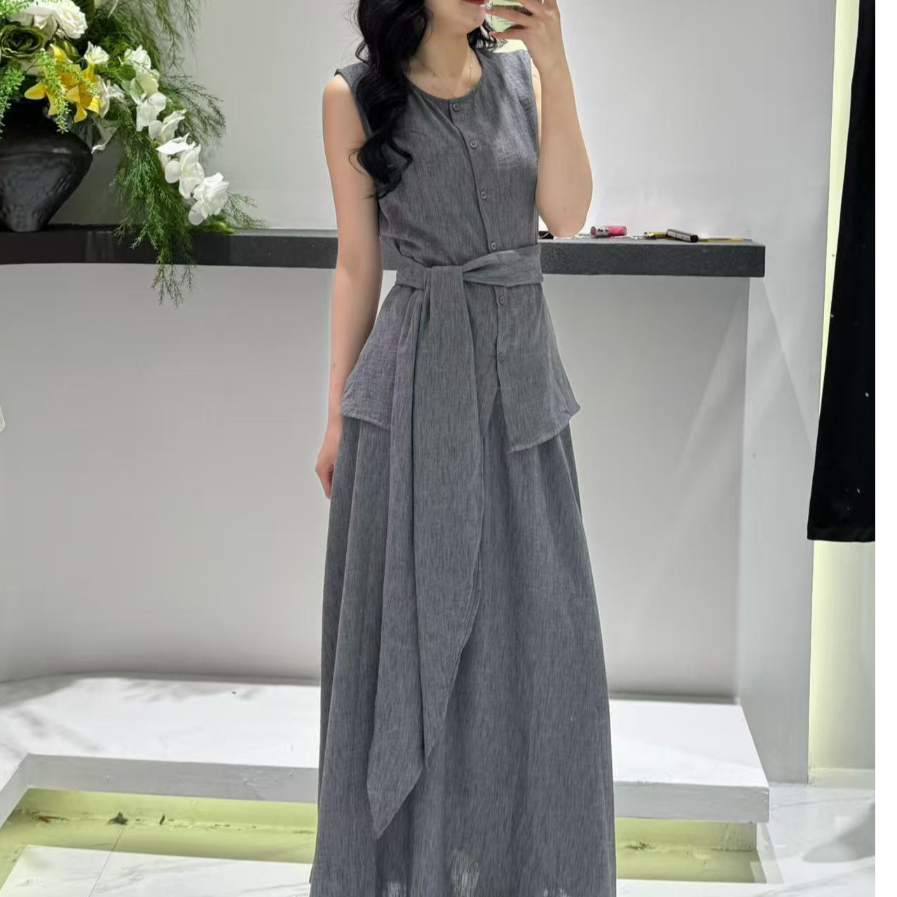 【YI家服饰】韩系夏季新款气质穿搭高腰显瘦垂感长款半身裙套装5279