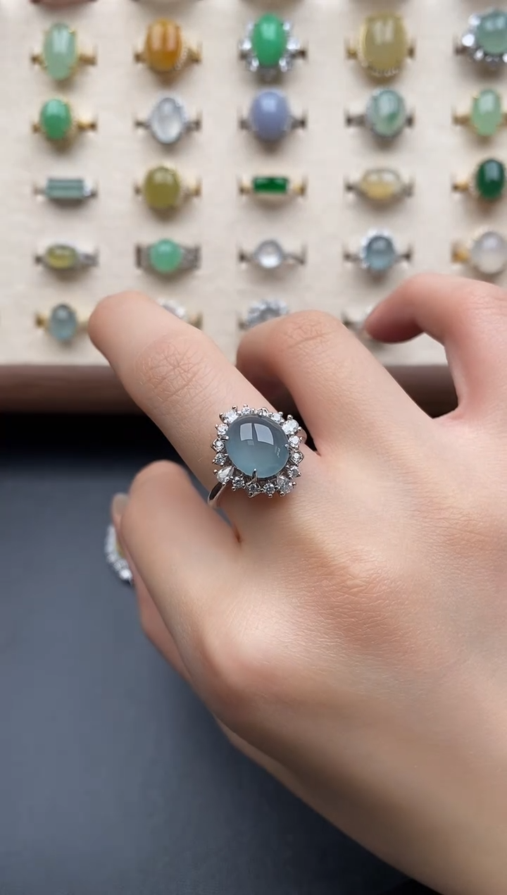 银S925镶嵌戒指翡翠一物一证一礼盒